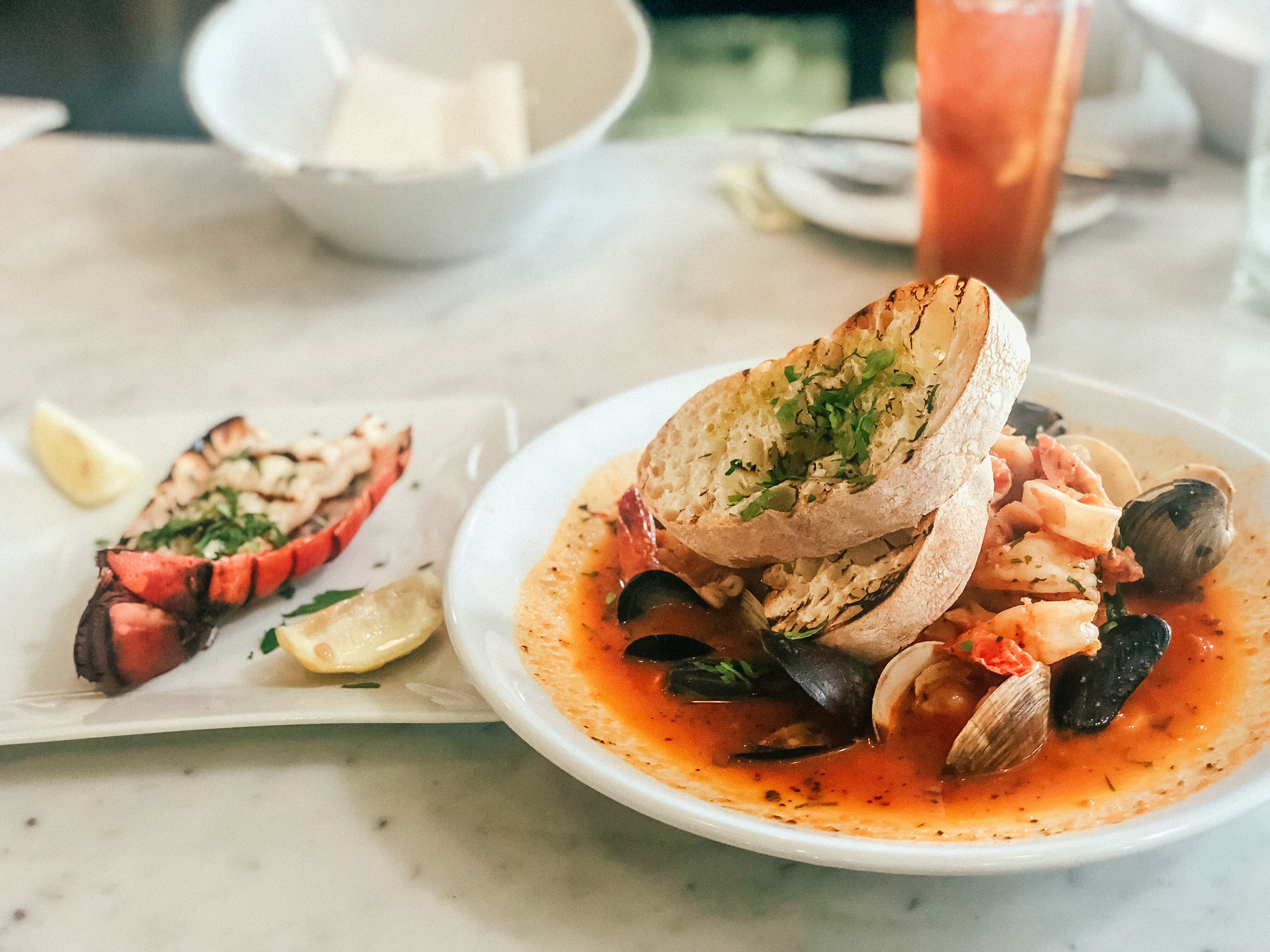 Cioppino with Bread in a restaurant